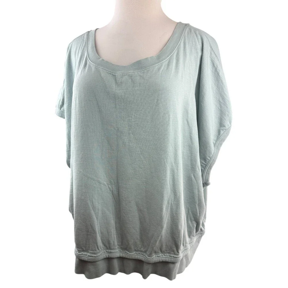 ✨2/$20 Athleta Sundown Shirred Pale Blue Pullover SS Sweatshirt Plus Size 3X - Picture 3 of 10